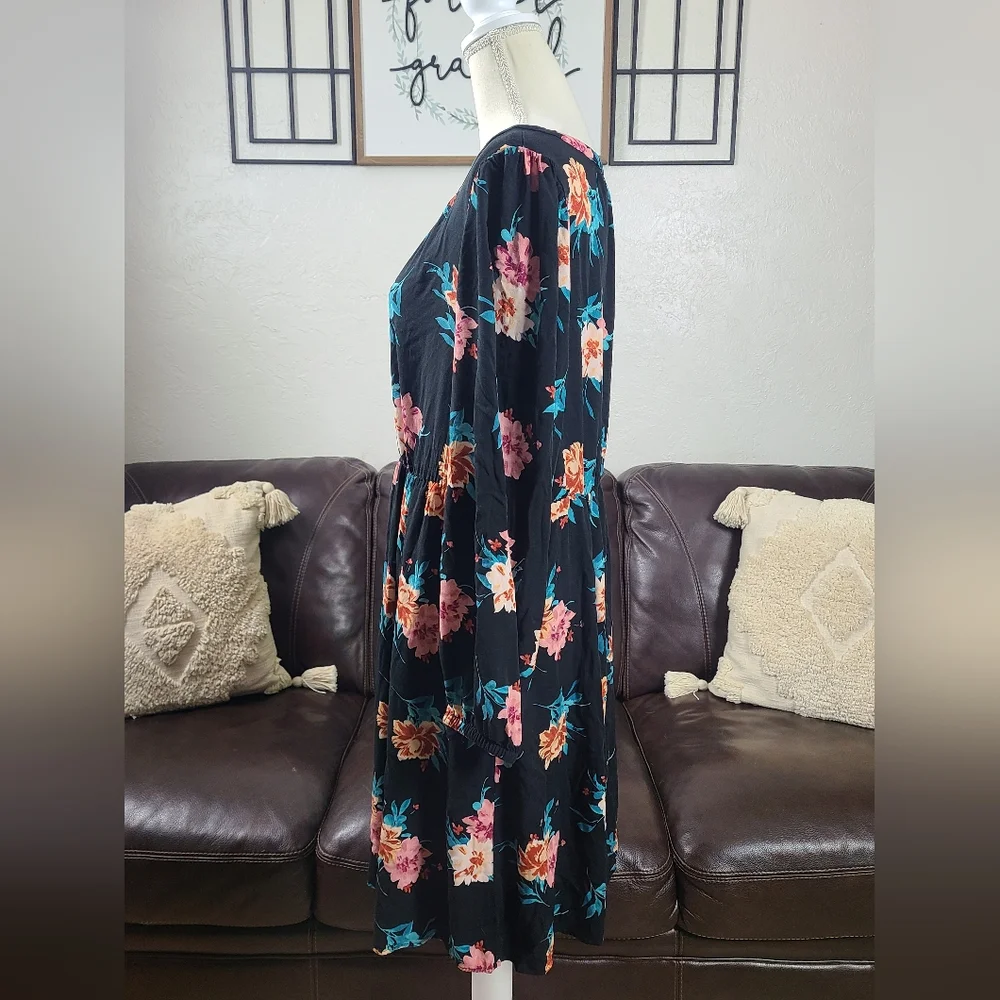Torrid Black Floral Stretch Challis Mini A-Line Dress Plus Size 1X Spring Summer - Picture 8 of 12